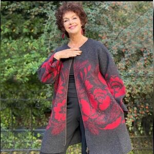 Gudrun Sjoden Gray and Red Floral Jacket Wool